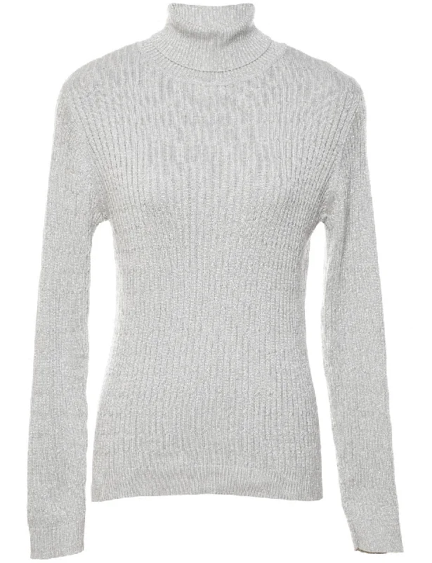 Lurex Thread Pattern Turtleneck Jumper - M Practical Women's Quick - dry