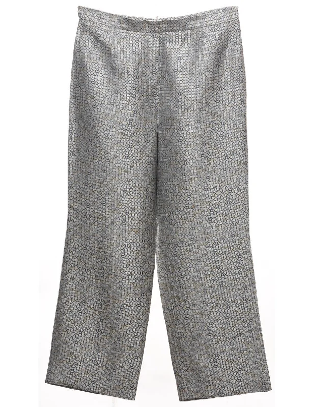 Silver Metallic Patterned Trousers - W33 L29 European