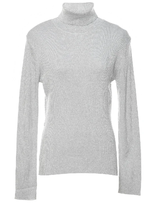 Silver Turtleneck Jumper - M Bold Women's Animal Print