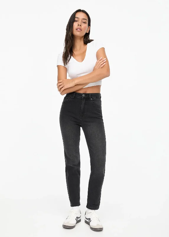 Women's Plain Mom Jeans,Grey Scandinavian