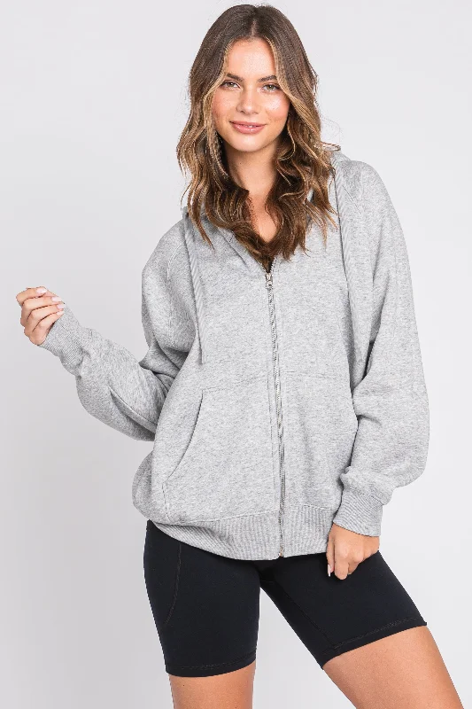 Heather Grey Front Zipper Hooded Sweater Sustainable Organic