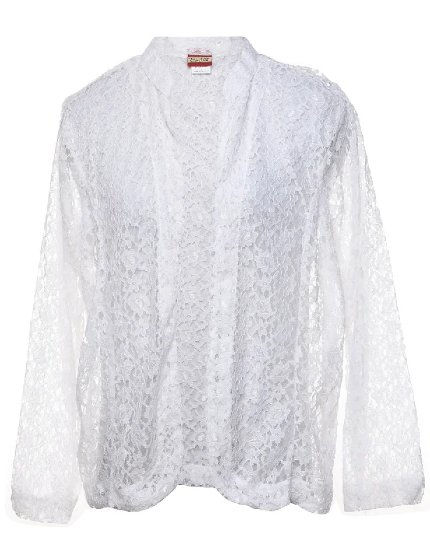 White Floral Lace Evening Jacket - L Stylish Women's Tropical 