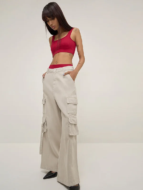 Nuon Grey Wide Leg - Fit High - Rise Cargo-Style Jeans Hip Women's Urban