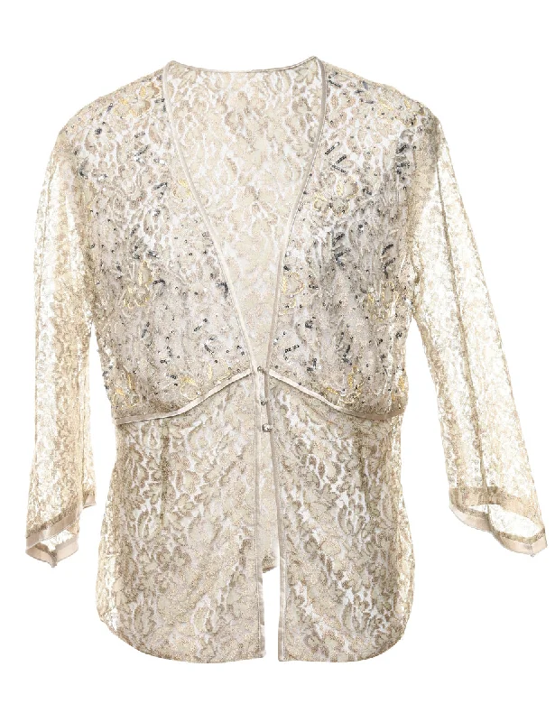 Floral Pattern Lace Sequined Jacket - L Artistic Women's Avant - 