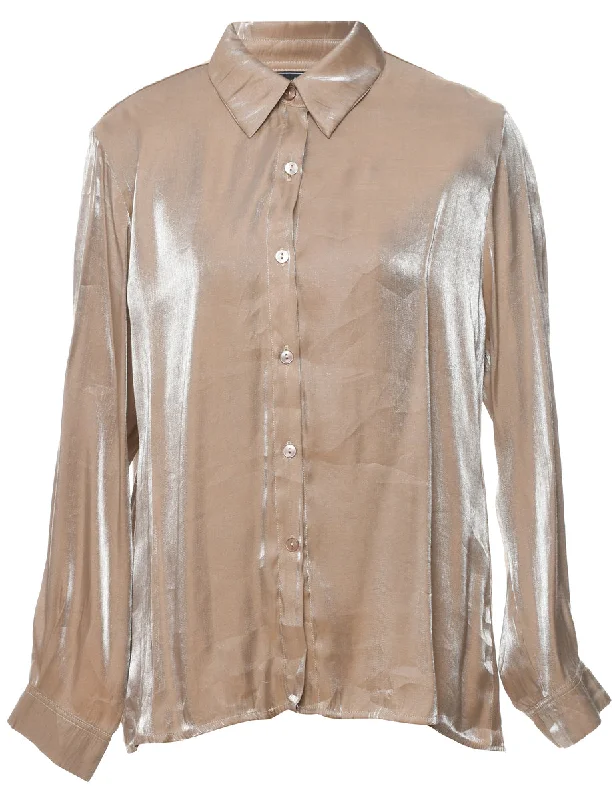 Light Brown Satin Evening Shirt - L Stylish Women's Neon