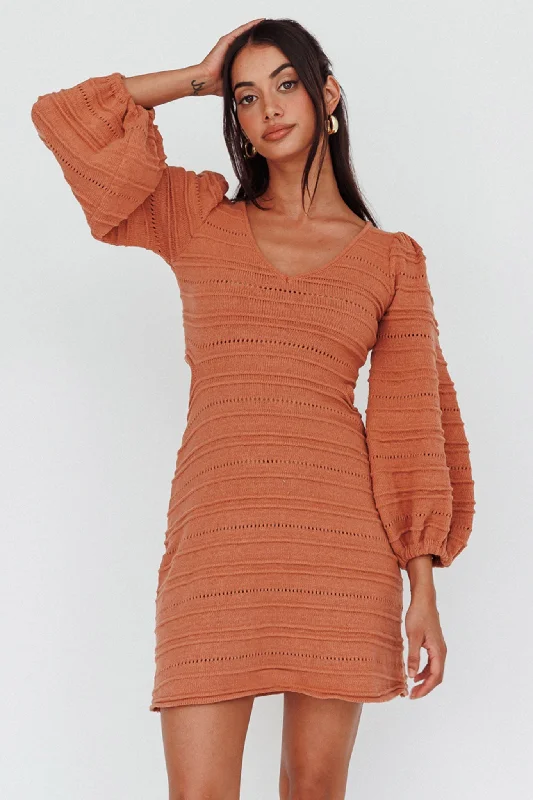 Meredith Long Sleeve Cut-Out Mini Dress Cinnamon Disco