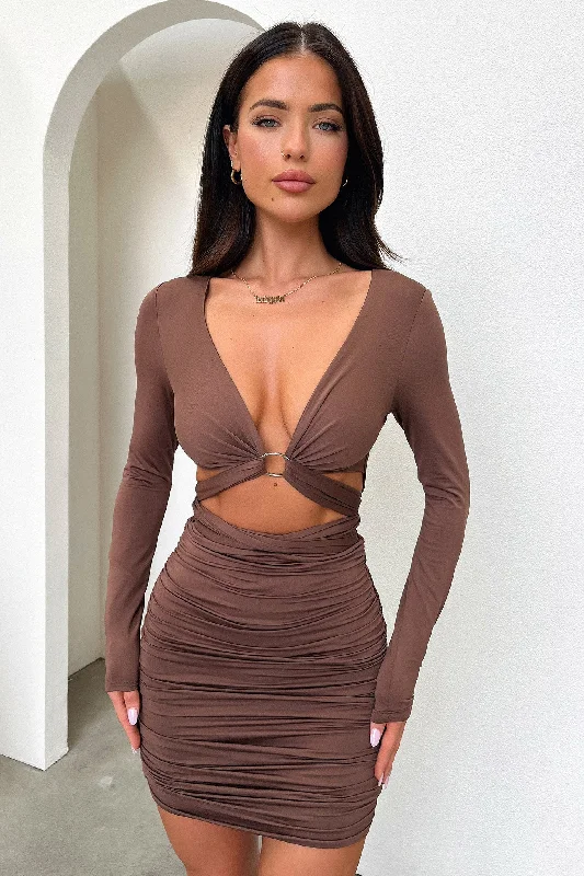 Laverna Dress - Brown Elegant Women's 