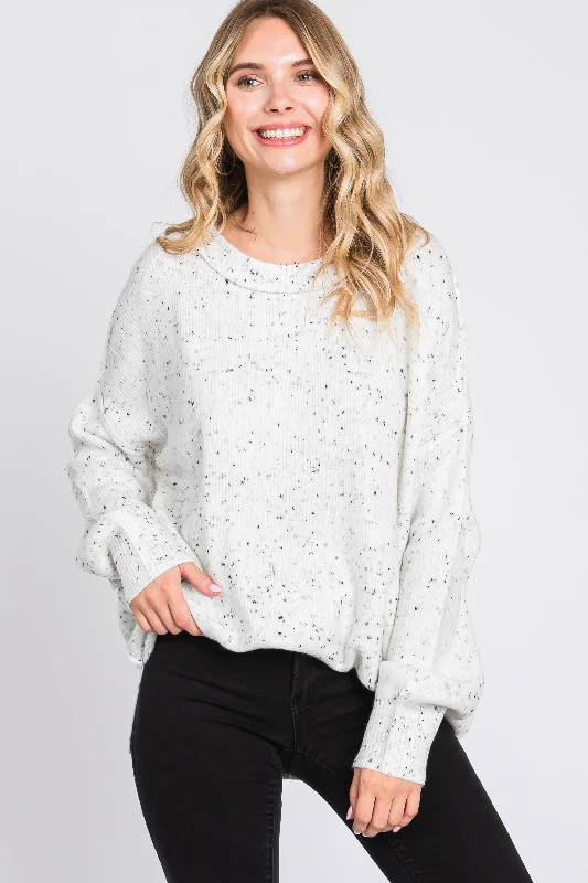 Ivory Speckled Knit Sweater Refined Women's 