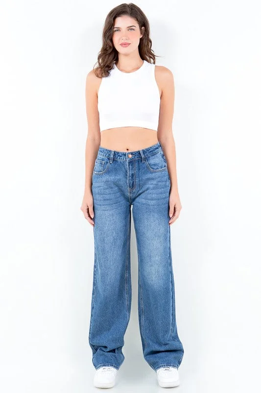 Loose Fit Straight Leg Jeans Traditional Women's Wool