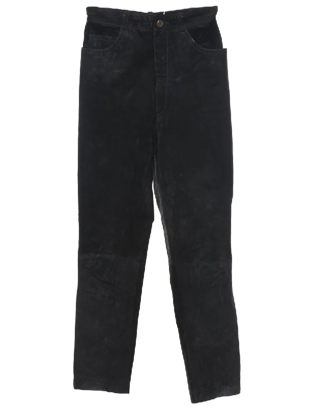 Black Suede Tapered Trousers - W24 L28 Country