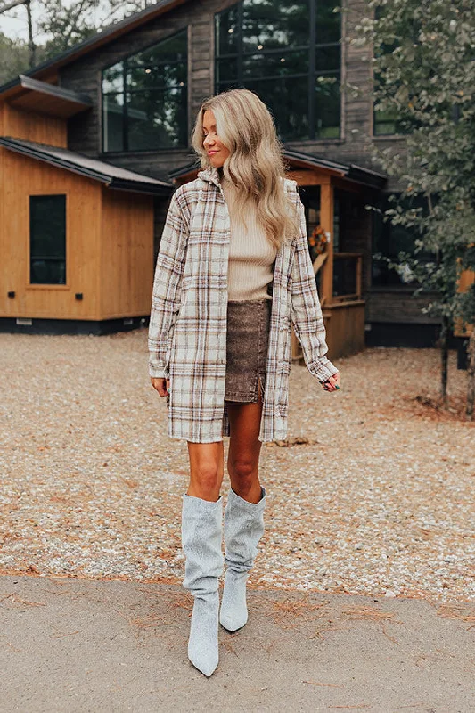 Touch Of Fall Plaid Tunic Dress In Cream Cozy Women's Sherpa - lined