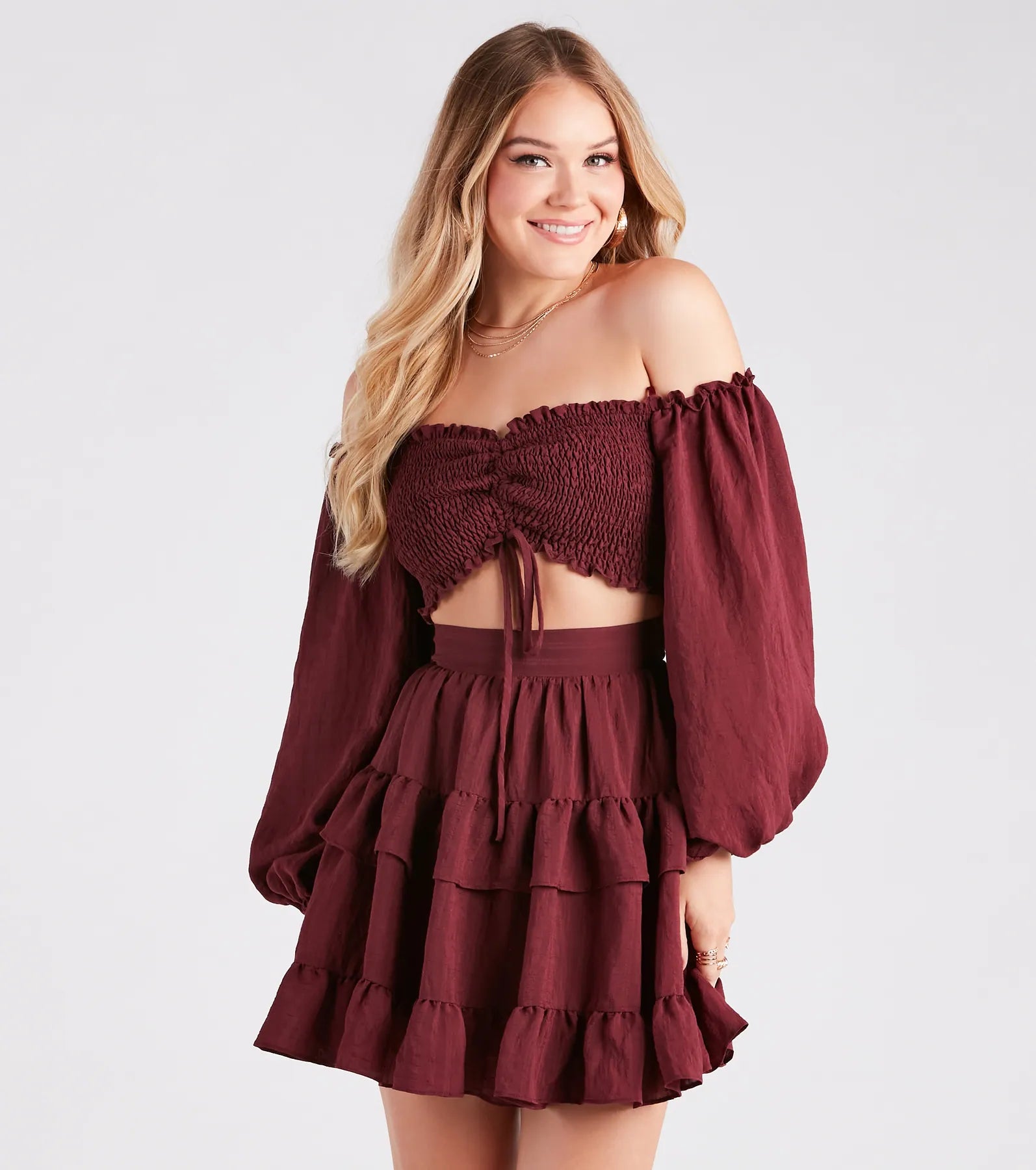 So Sweet Ruffled Cutout Skater Dress Cozy Women's Winter
