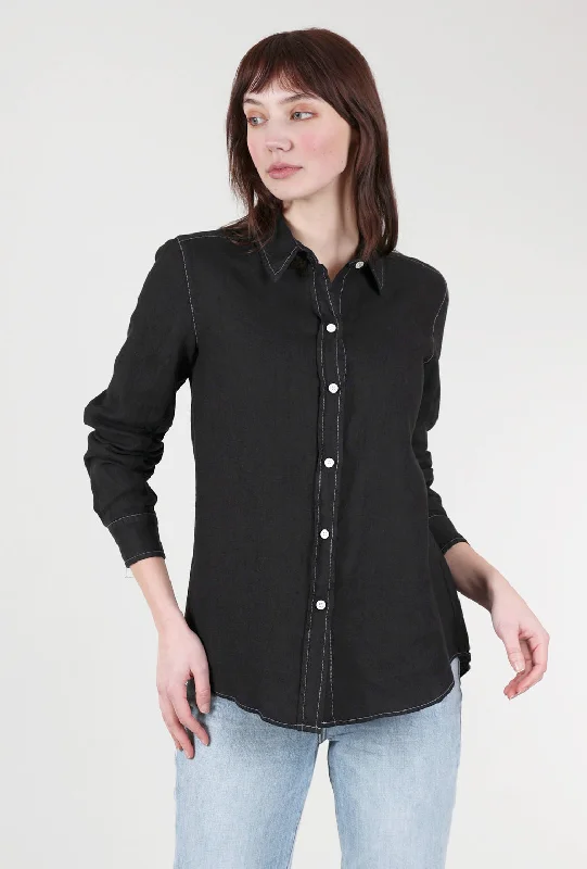Topstitch Linen Shirt, Black Rugged Women's Outdoor 