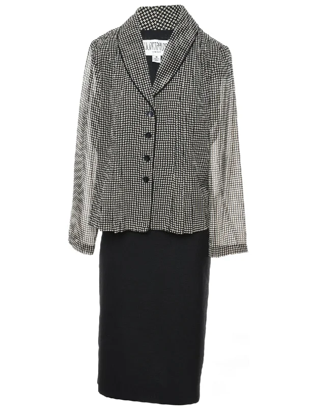 Dogtooth Print Black & White Jacket & Skirt Set - L performance