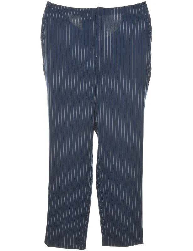 Pinstriped Navy Trousers - W35 L28 Modern Women's 
