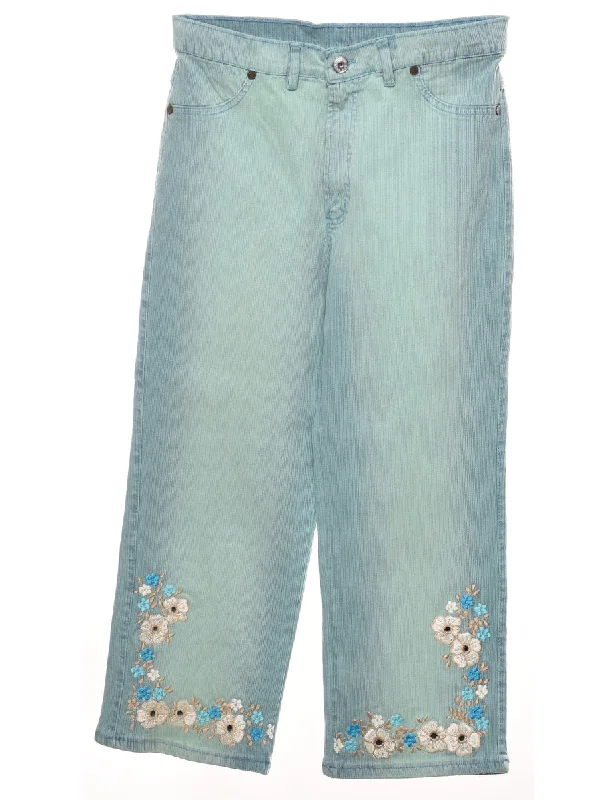 Light Wash 1990s Floral Embroidered Jeans - W30 L24 Unique Women's Upcycled