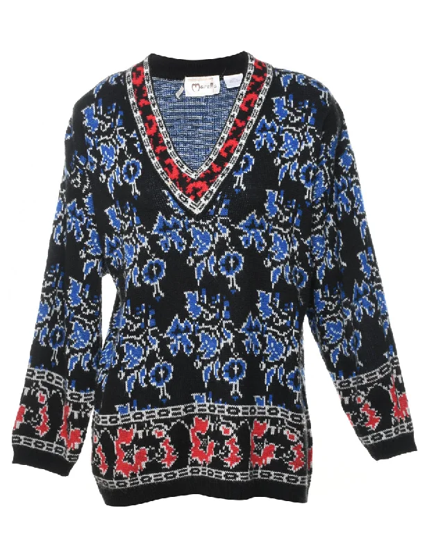 Marella Floral Knit Jumper - M Vintage Women's 1970S 