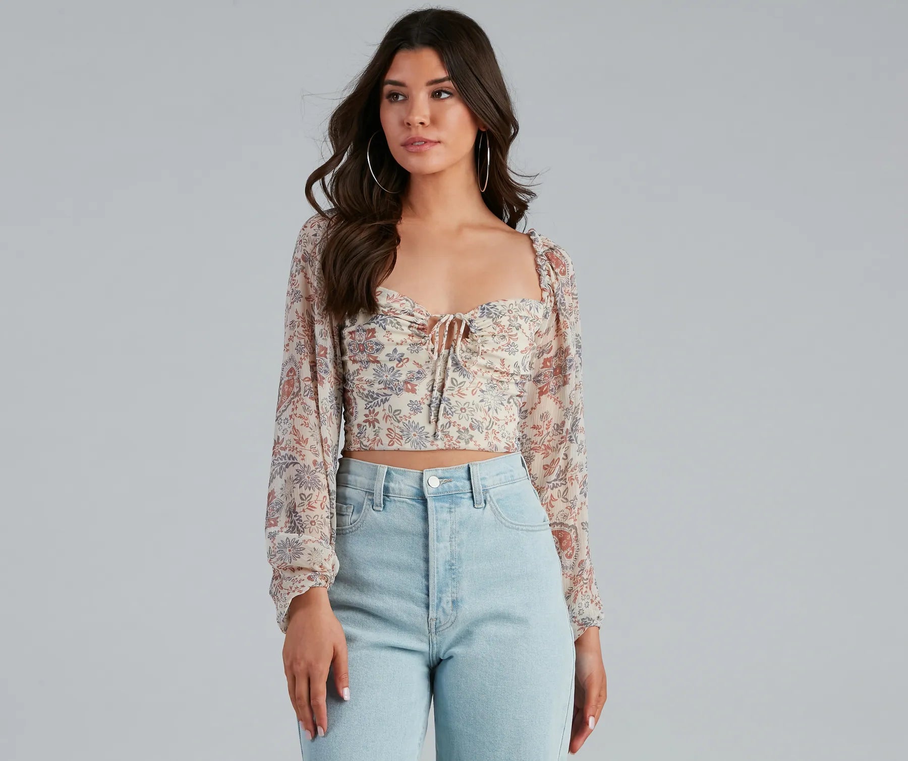 Springtime Paisley Chiffon Crop Top Streetwear Style for 