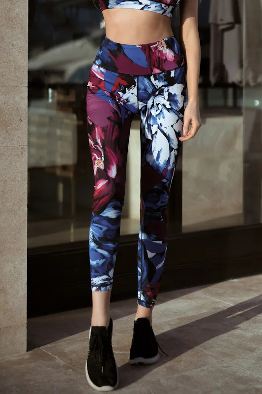 Deep Floral Strokes Active Leggings Cool Women's Skate