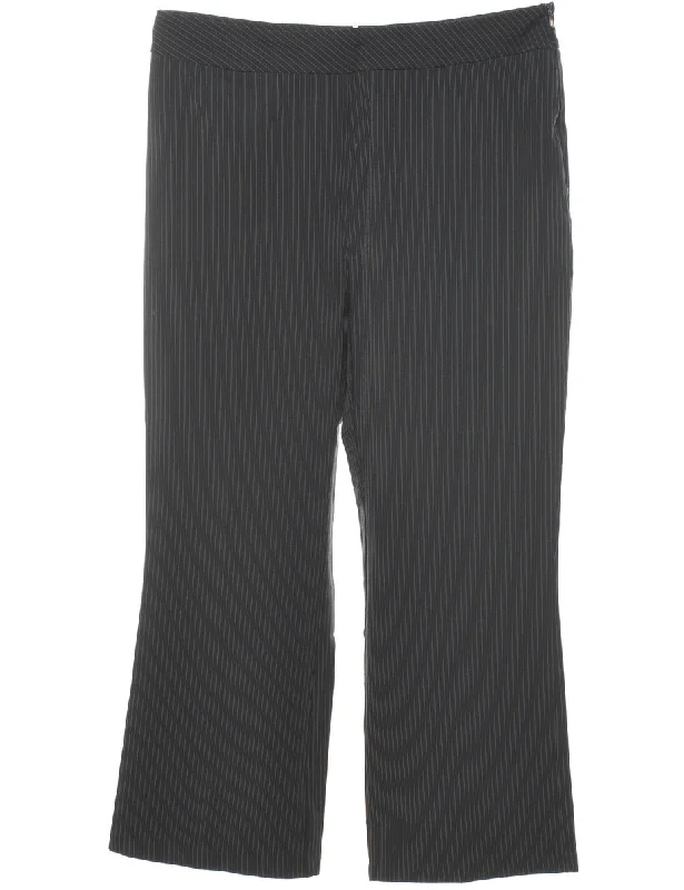 Black Pinstriped Cropped Trousers - W36 L38 Hip Women's Retro
