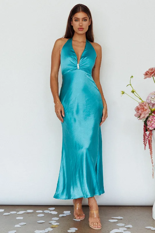 Oasis Diamante Halterneck Maxi Dress Turquoise Athletic Women's 