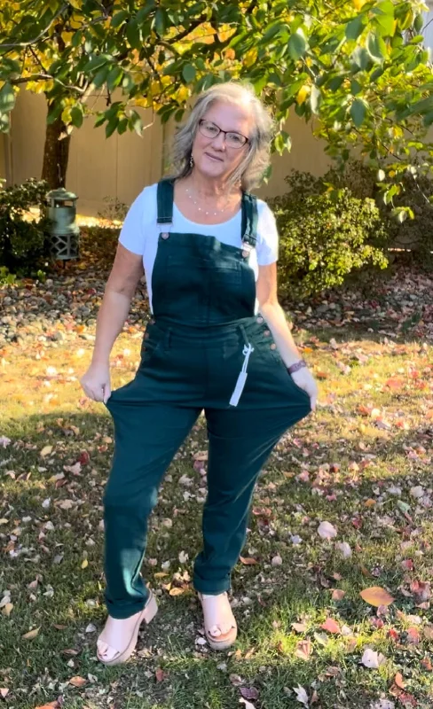 Judy Blue High Waist Garment Dyed Teal Boyfriend Double Cuff Overalls Athletic Women's 