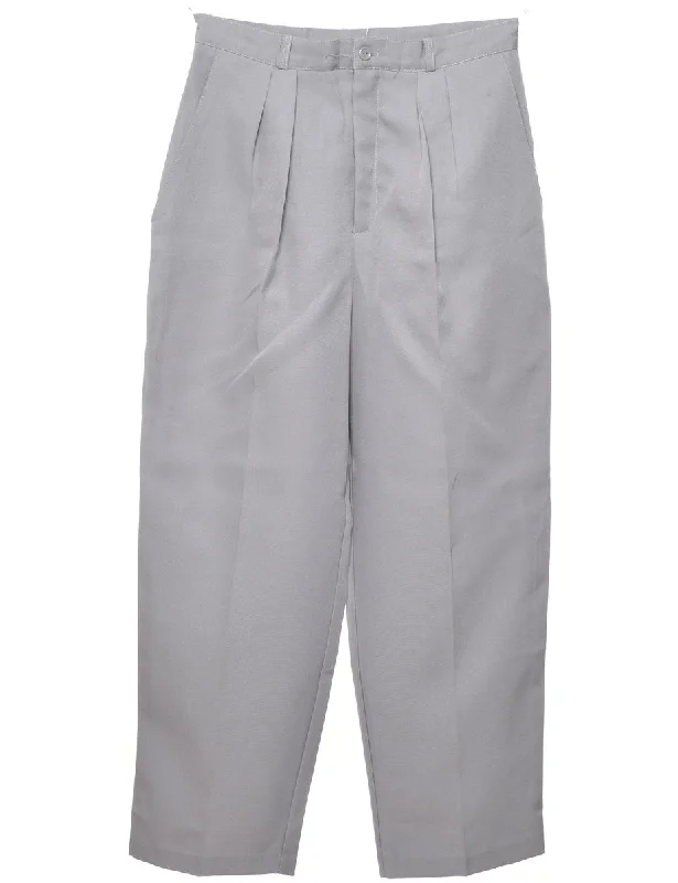 High Waist Grey Pleated Trousers - W28 L28 French