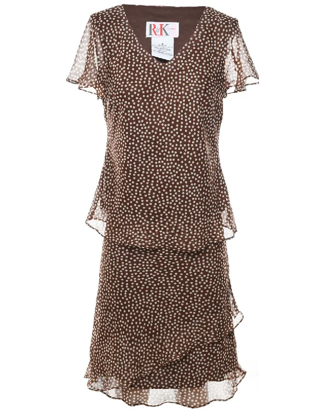 Polka Dot Print Black & Brown Top & Skirt Set - M Youthful Women's Pop