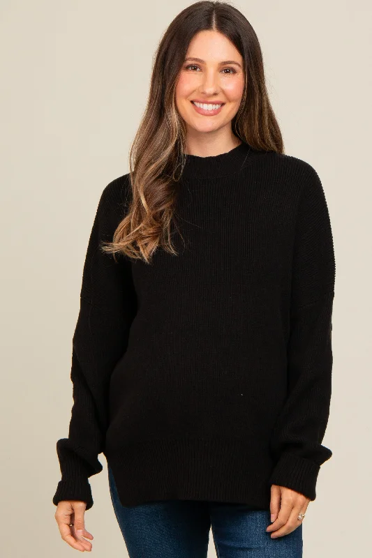 Black Mock Neck Basic Maternity Sweater Dapper Women's 1920S