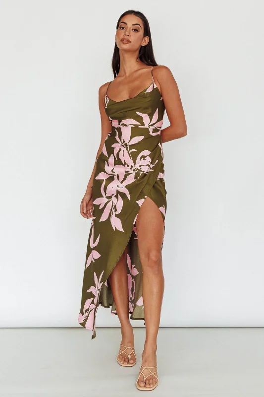 Morea Cowl Neck Maxi Dress Floral Green Stylish Women's Tropical 