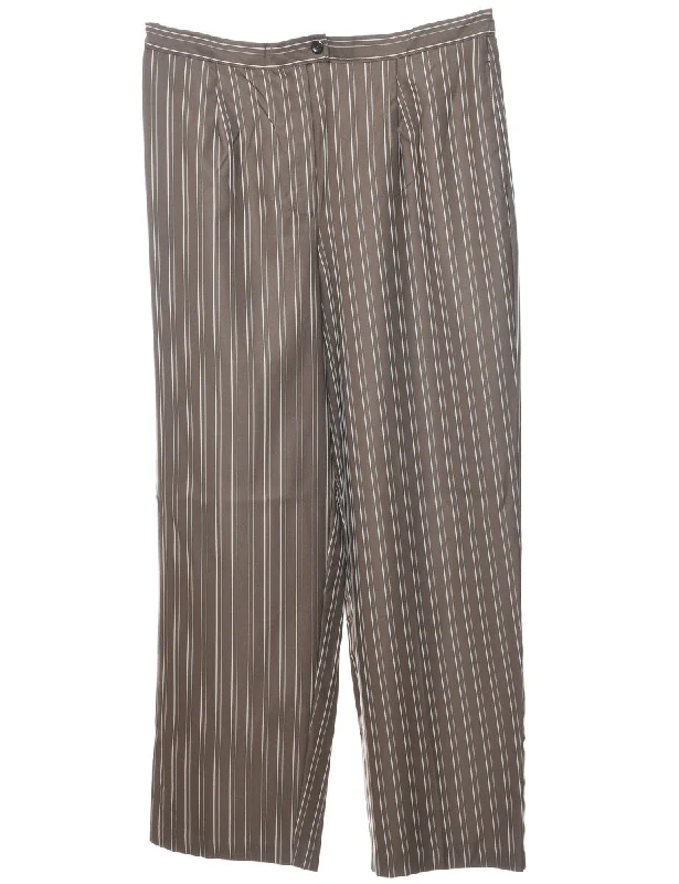 Striped Brown & White Tapered Trousers - W34 L29 Athletic Women's 