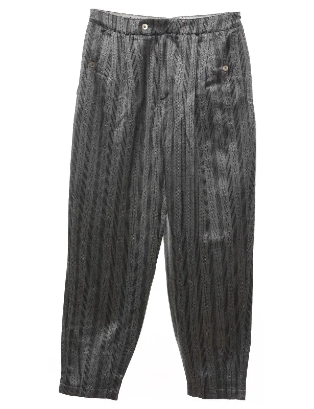Grey & Black Striped Trousers - W34 L30 Bold Women's Statement