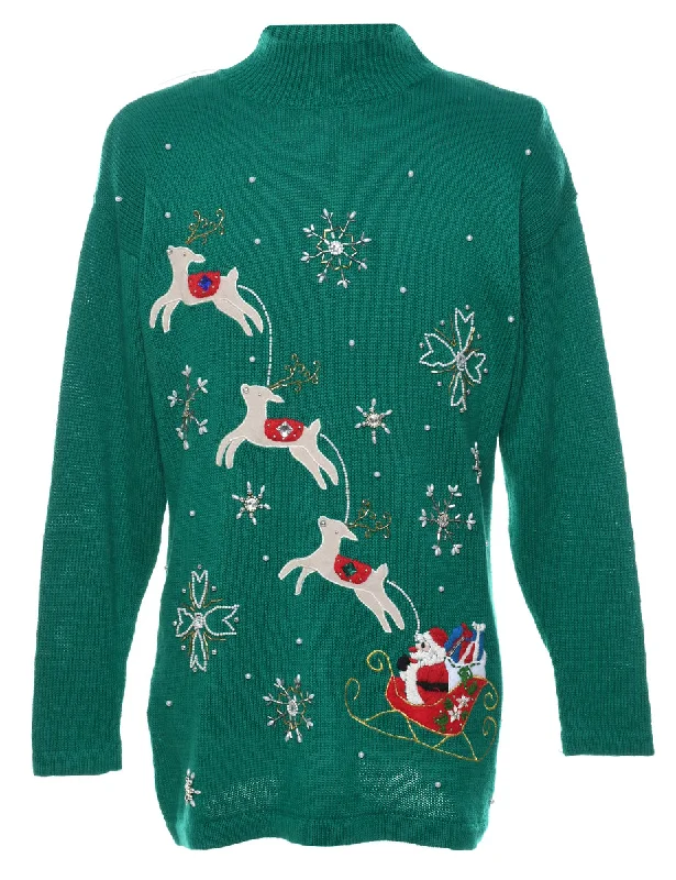 Santa Claus & Reindeer Christmas Jumper - M Cashmere