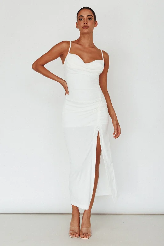 Samba Night Drawstring Ruched Midi Dress White Contemporary 