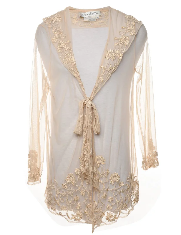 Lace Sheer Embroidered Peach Evening Jacket - L Cool Women's Skate