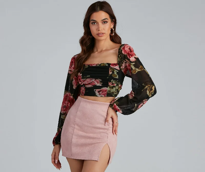Be Mine Floral Lace Up Crop Top Youthful Women's Pop