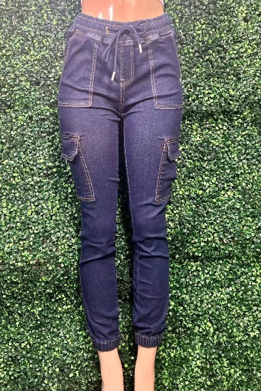 Cargo Denim Joggers -  Dark Denim Preppy Women's College