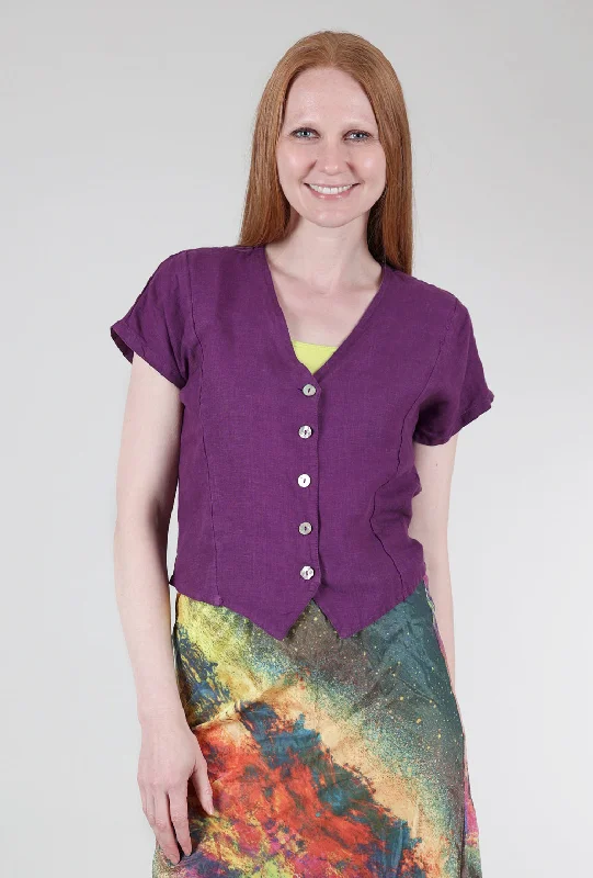 Linen Vee Button Shirt, Amethyst Refined Women's 