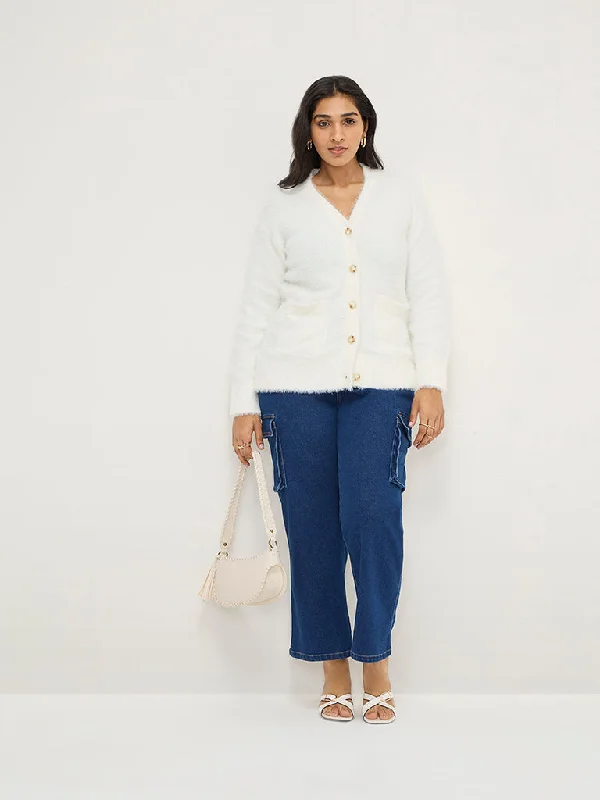 Gia Dark Blue Cargo-Style Straight - Fit High - Rise Jeans Feminine Women's Soft 