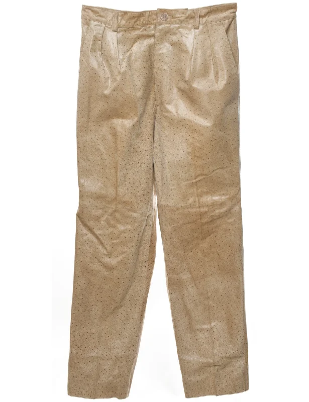Light Brown Leather Spot Print Trousers - W33 L31 Sustainable Organic