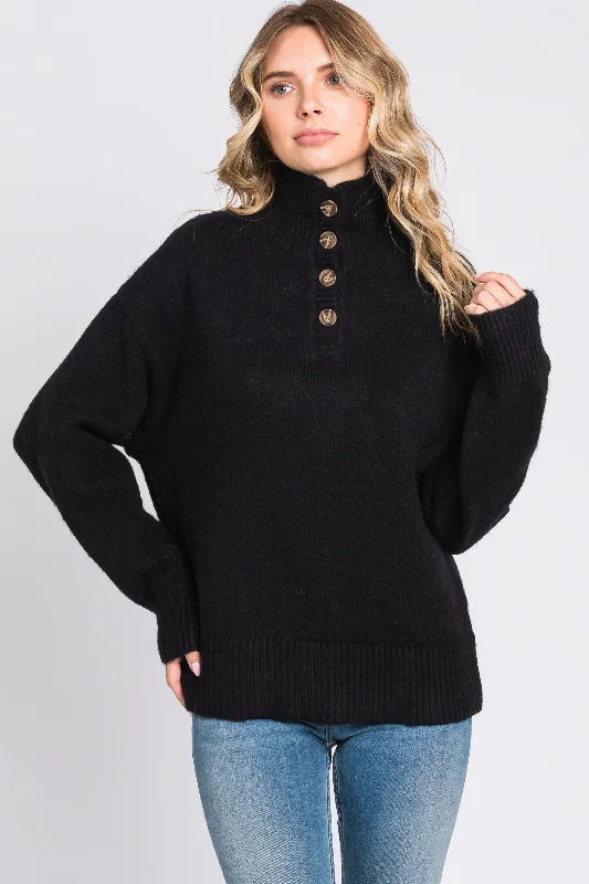 Black Button Front Sweater Sophisticated Women's 