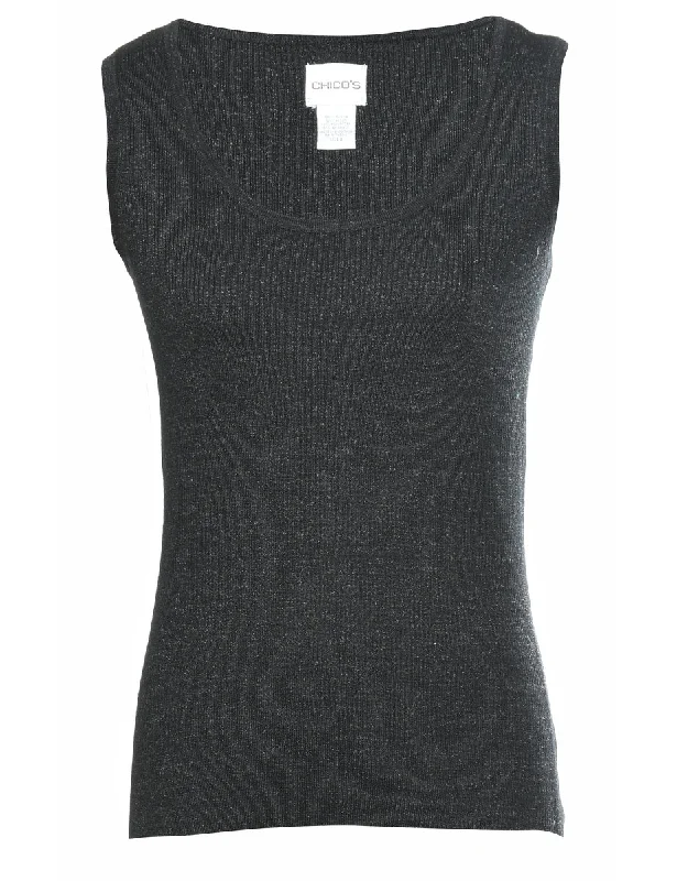 Metallic Look Sweater Vest - S Casual Women's Loose - fitting