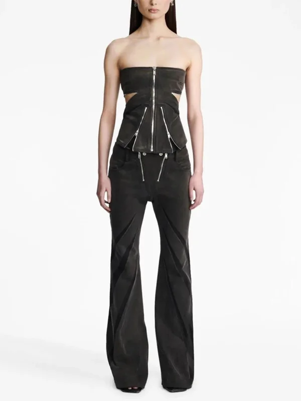 Black Denim Tube Top & Patch Jeans Two Piece Set Athletic Women's 
