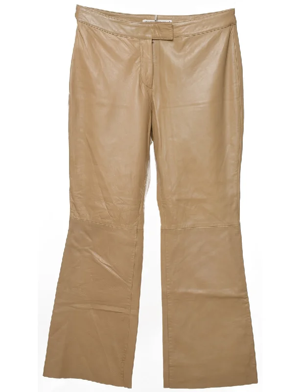 Tommy Hilfiger Light Brown Flared Leather Trousers - W32 L29 performance