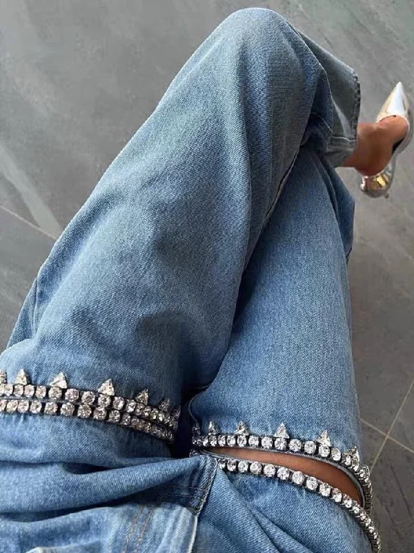 Baddie Embellished Cut-Out Jeans Rugged Women's Outdoor 