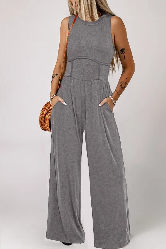 Round Neck Sleeveless Jumpsuit with Pockets Confident Women's Power
