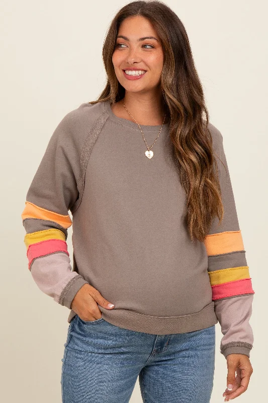 Mocha Colorblock Sleeve Maternity Pullover Traditional Women's Wool