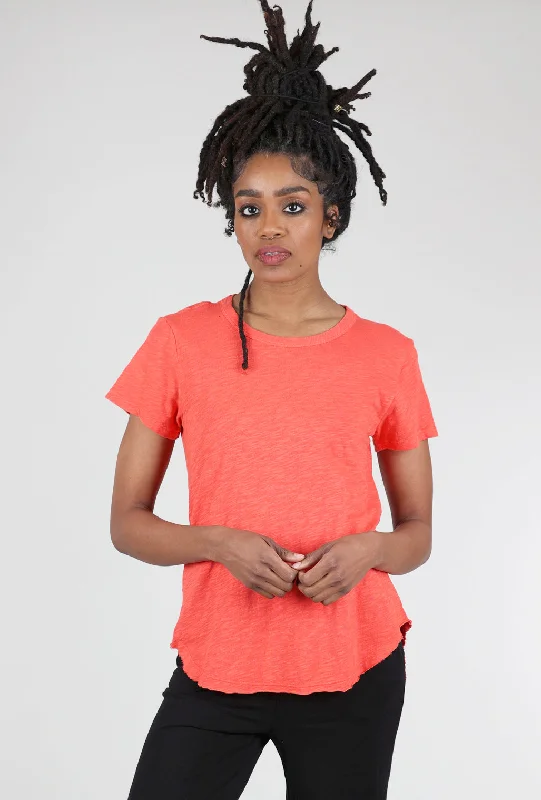 Crewneck Curve Hem Tee, Tangerine Trendy Women's Oversized
