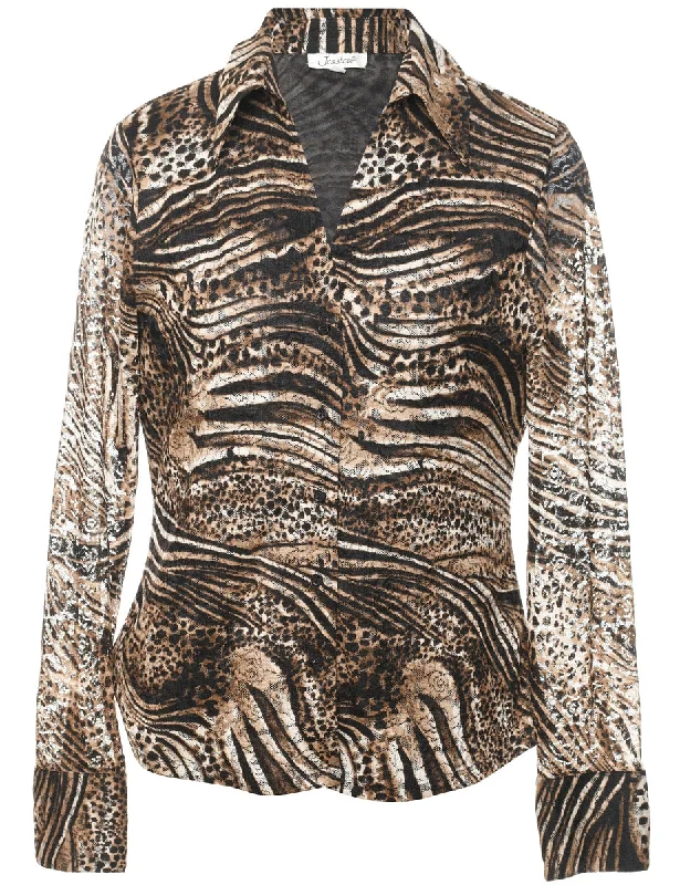 Leopard Print Blouse - L Elegant Women's Formal 
