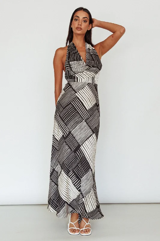 Kailie Halterneck Midi Dress Crosshatch Black Relaxed Women's 